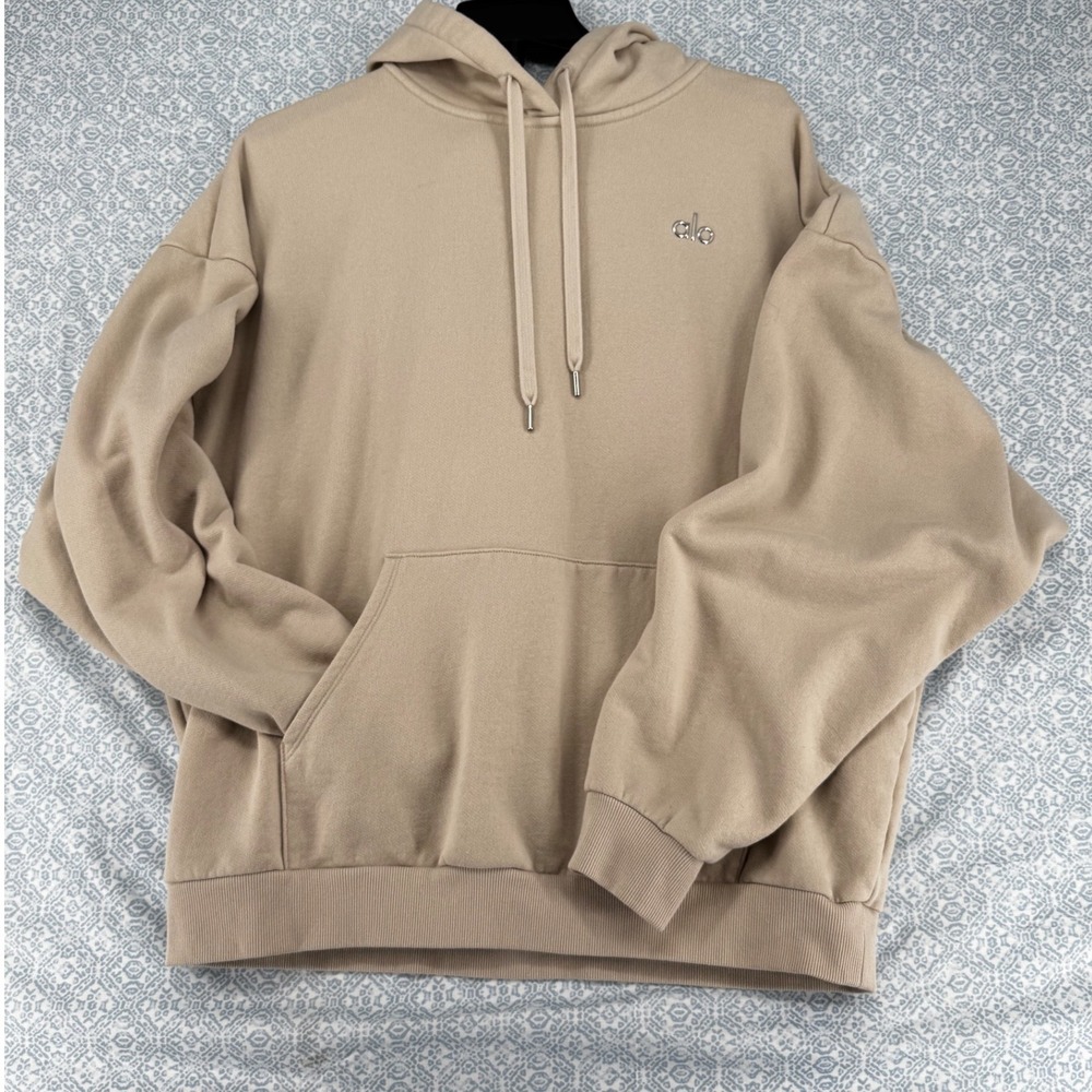 Alo Yoga Accolade Hoodie Tan Beige Fleece Sweatshirt U3032RG Womens Large